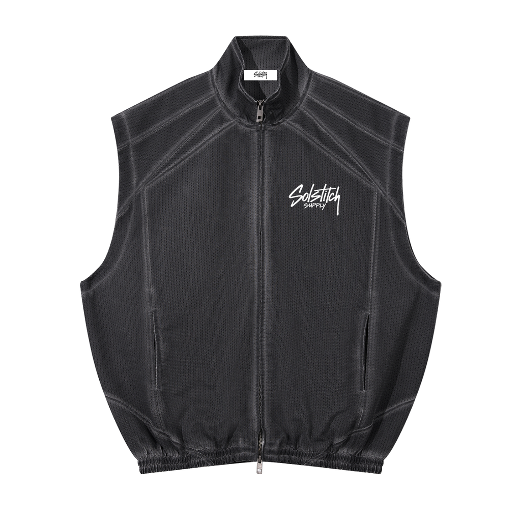 Unisex Vintage Wash Mesh Full-Zip Vest